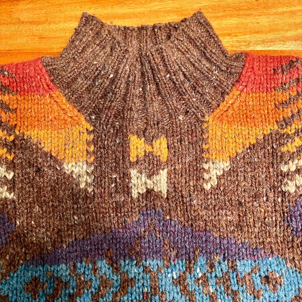 Hand Knit LAUREN Ralph Lauren Wool Blend Southwest Indian Aztec Sweater LRG - Picture 5 of 15